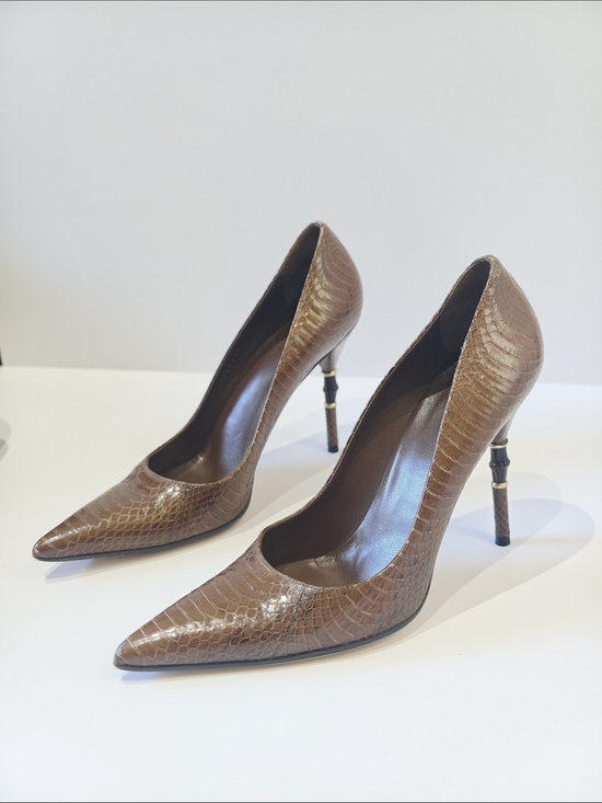 Gucci Shoes - Gucci brown python leather bamboo heel pumps